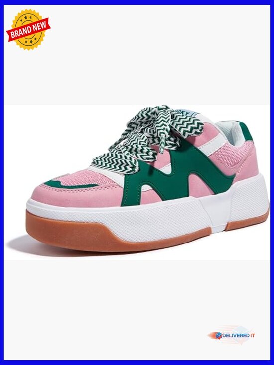 Shoes - Womens Platform Fashion Sneakers Lace Up Casual Faux Leather Thick Sole Walking